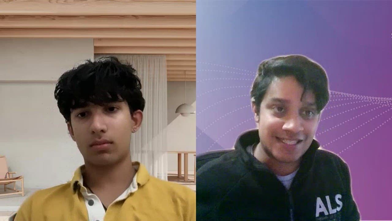 Samarth Dunakhe on the left and Alan Premasiri of the ALS Therapy Development Institute on the right, during the interview video call